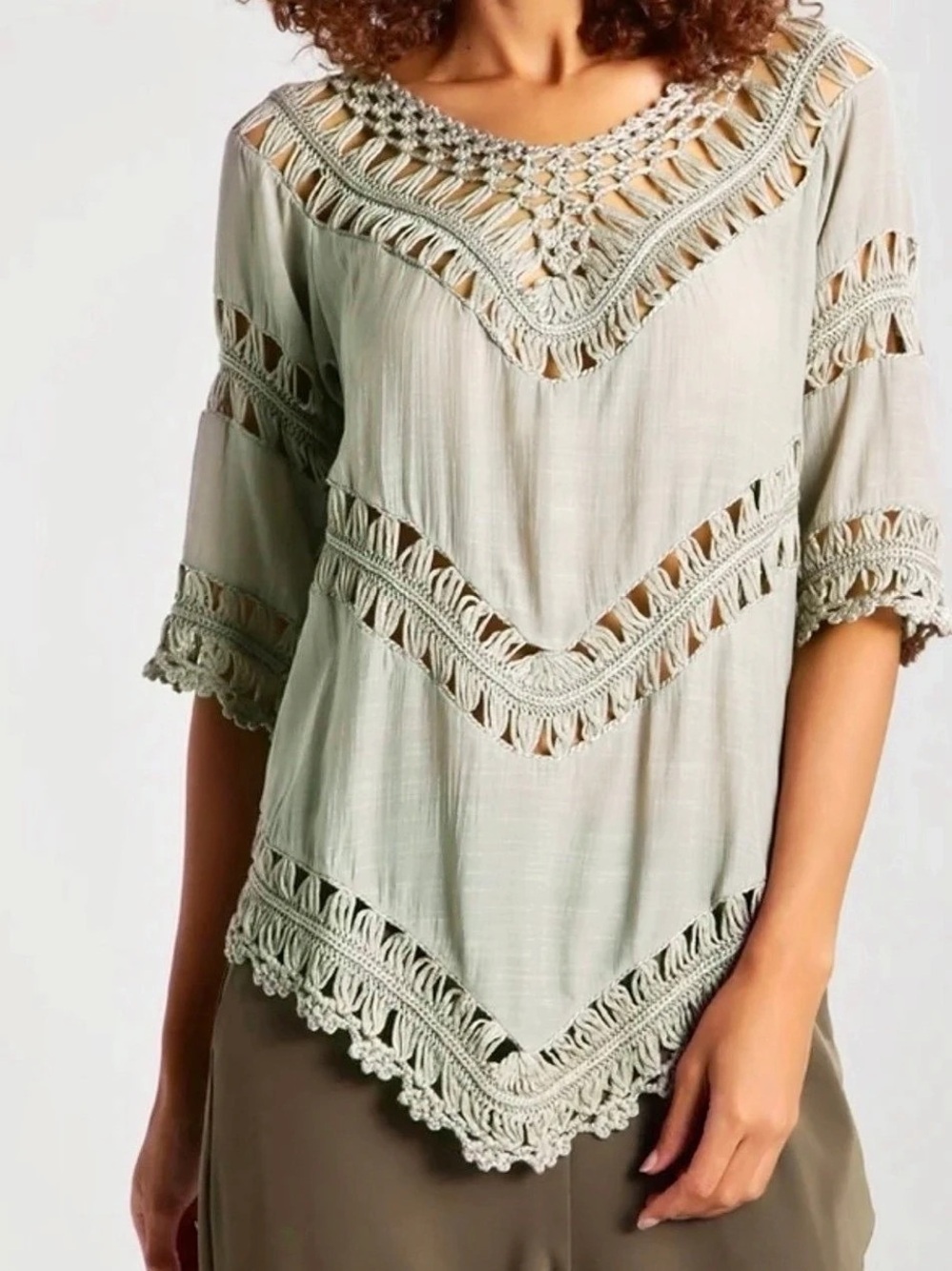 Dreamers Crochet Trim Tunic in Green